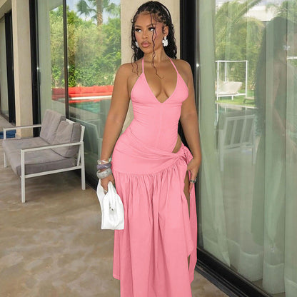 Sexy Backless Jumpsuit with Tie Waist Skirt Set