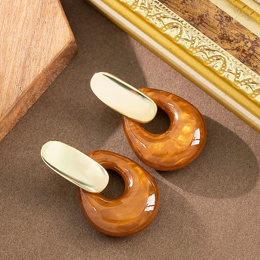 Retro Geometric Resin Drop Earrings Stylish Statement Earrings For Women