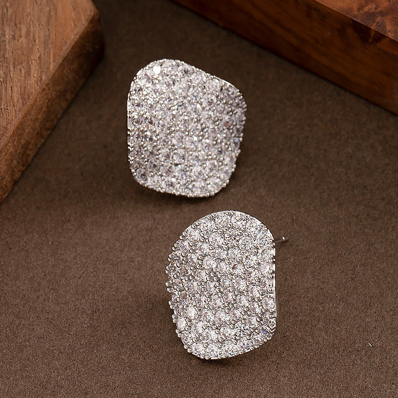 Geometric Zirconia Stud Earrings Elegant Silver Needle Casual Style