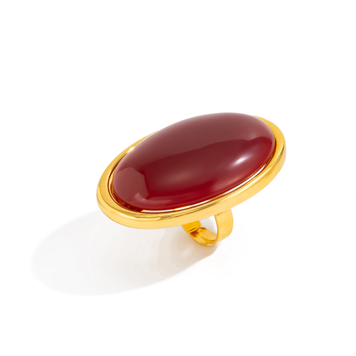 Retro Bold Red Gem Resin Ring Stylish Geometric Metal Wide Band Ring