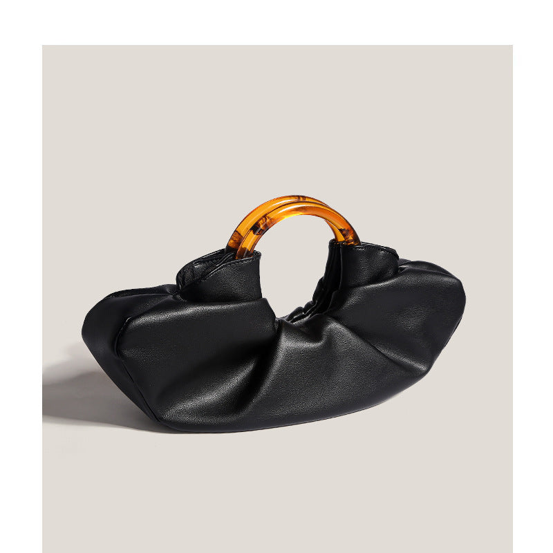 Ruched Cloud Round Handle PU Leather Handbag