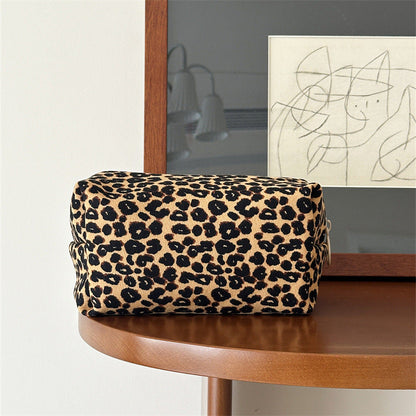 Leopard Print Color Block Portable Cosmetic Bag