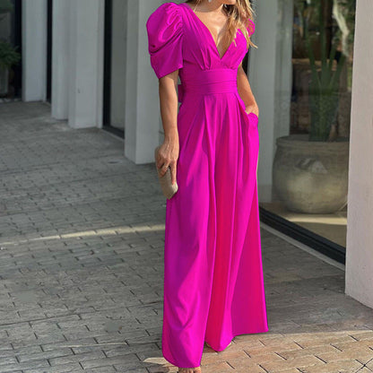 Elegant High-Waisted Jumpsuit with Ruffle Sleeves