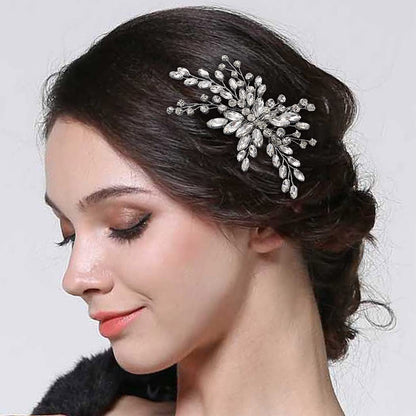 Silver Glass Wedding Hair Comb Side Headpiece