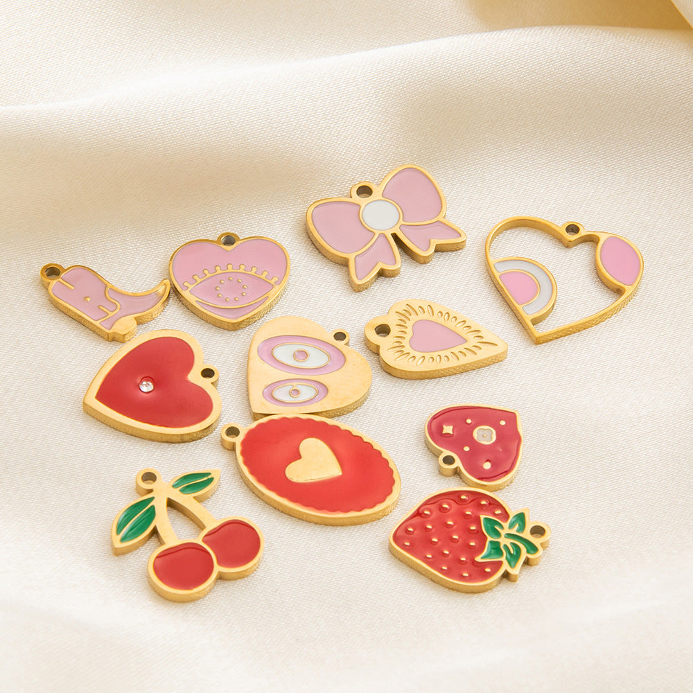 Cute Heart Pendant Stainless Steel Necklace with 18K Gold Plating