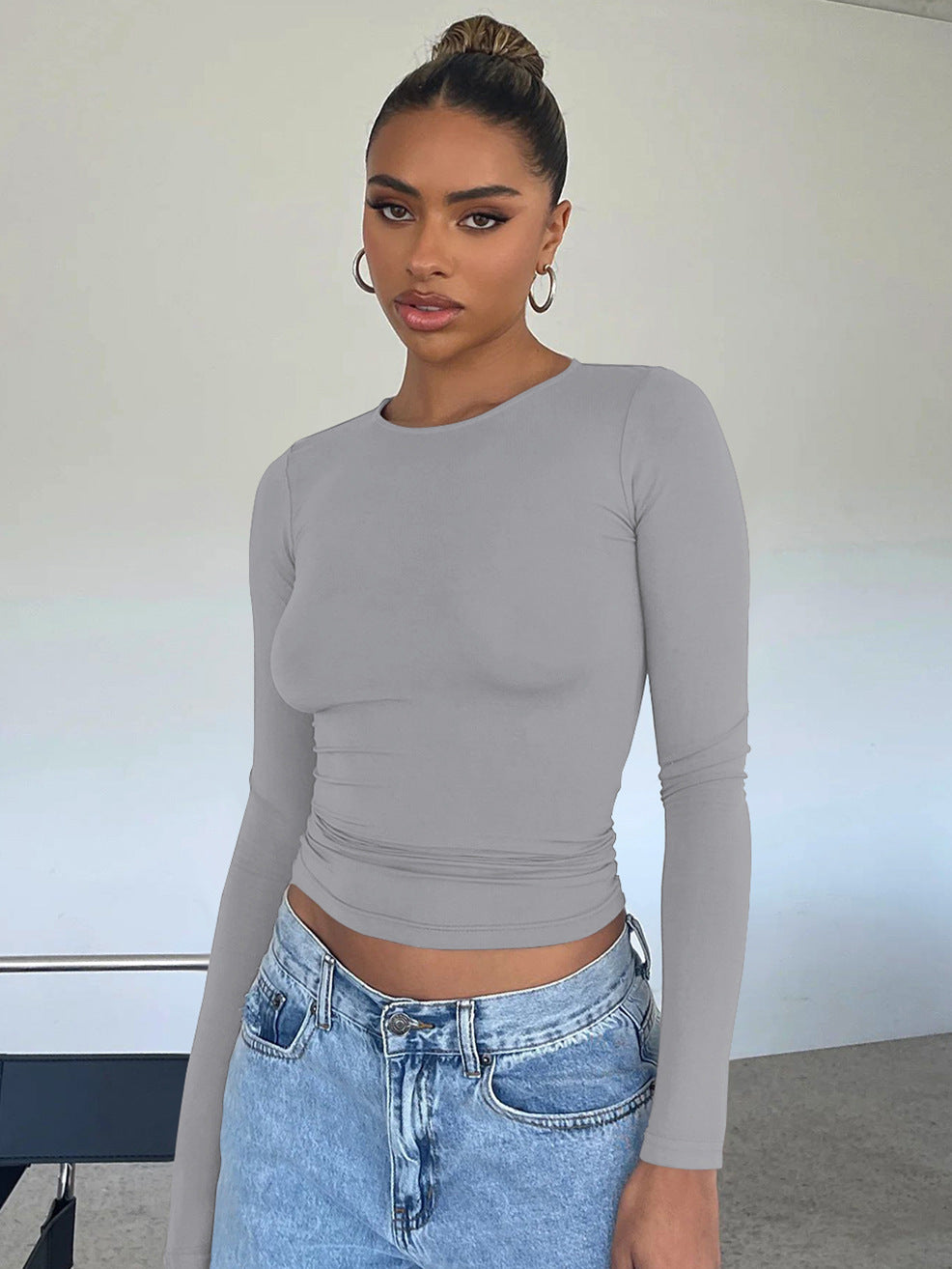 Y2K Fitted Knit Long Sleeve T-Shirt Moisture-Wicking Casual Top
