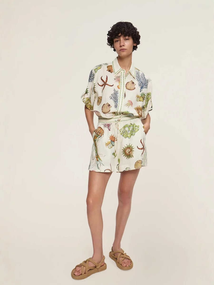 Trendy Casual Linen Short Sleeve Shirt & Shorts Set