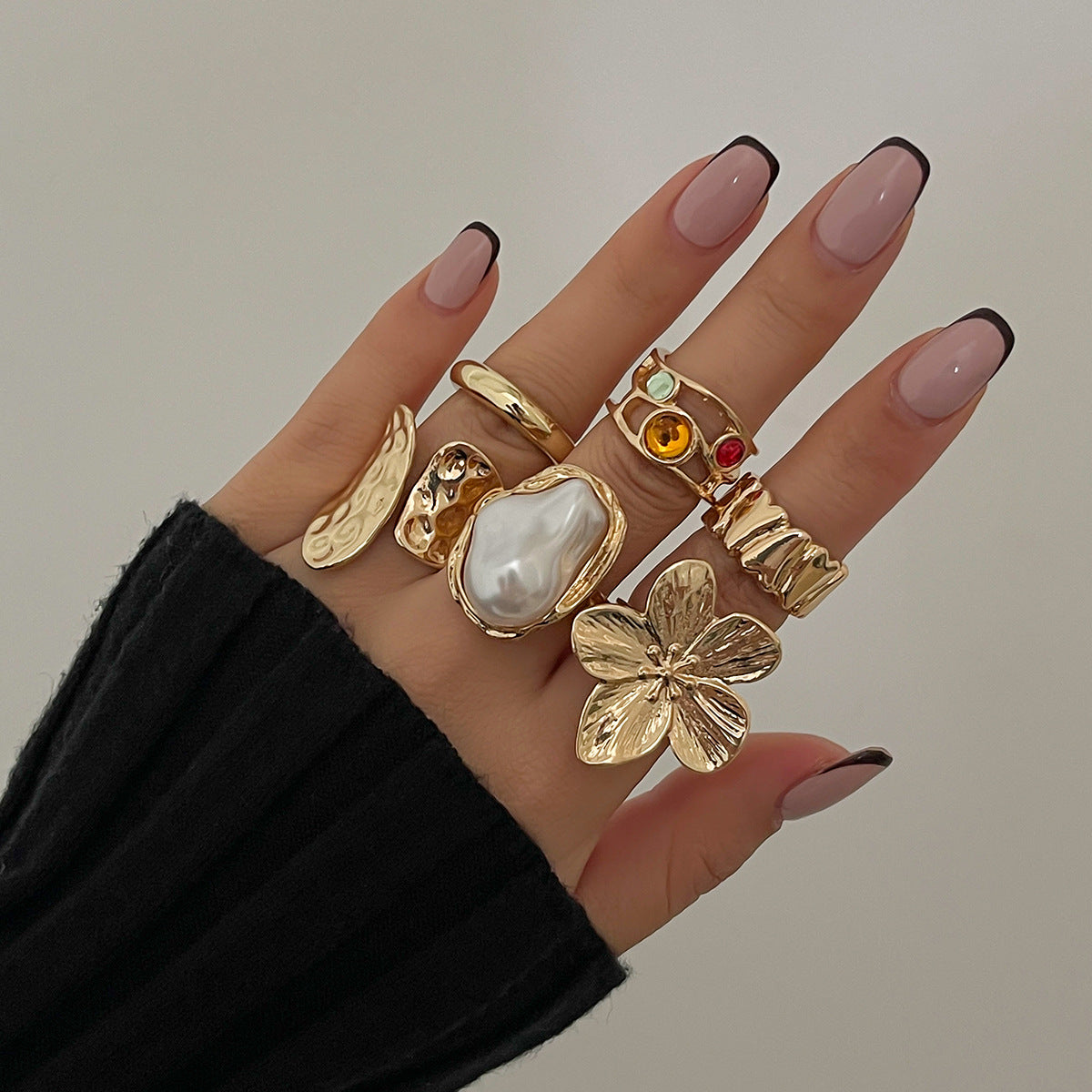 Baroque-Inspired Pearl And Gemstone Ring With Floral Design