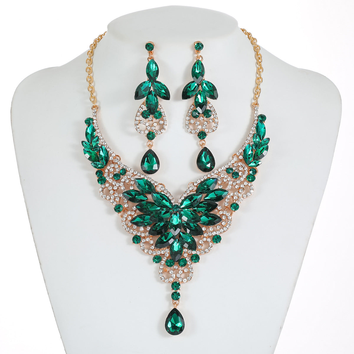 Vintage-Inspired Statement Crystal Gem Necklace Set for Women