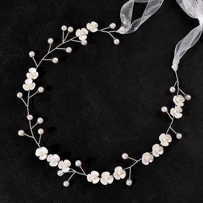 Bridal Pearl Floral Headband Handmade Soft Hair Accessory