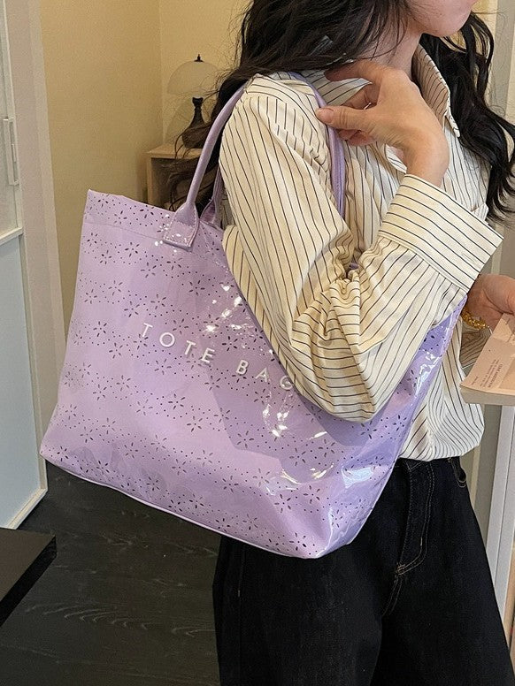 Women's Floral Cutout PVC Tote Bag Stylish Commuter Bag
