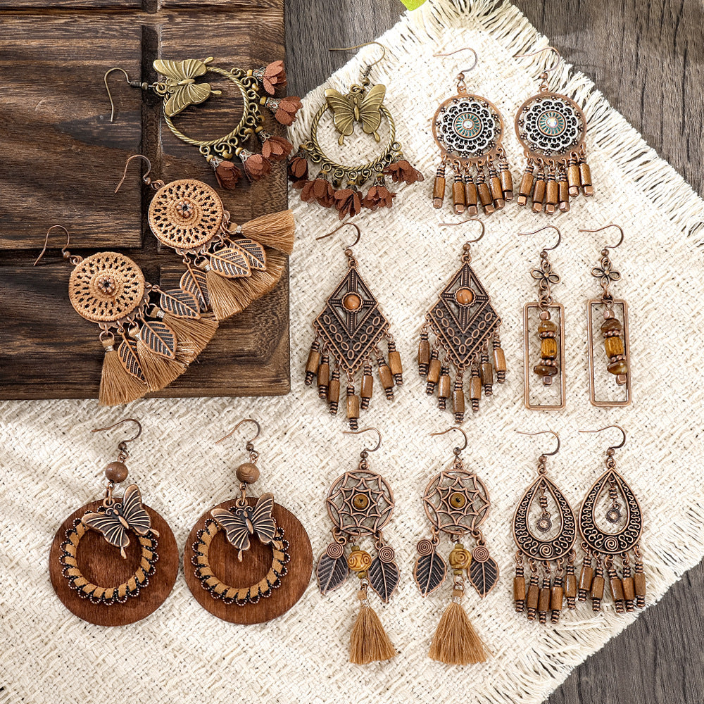 Bohemian Vintage Style Leaf Drop Earrings Stylish Zinc Alloy Jewelry