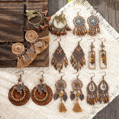 Bohemian Vintage Style Leaf Drop Earrings Stylish Zinc Alloy Jewelry