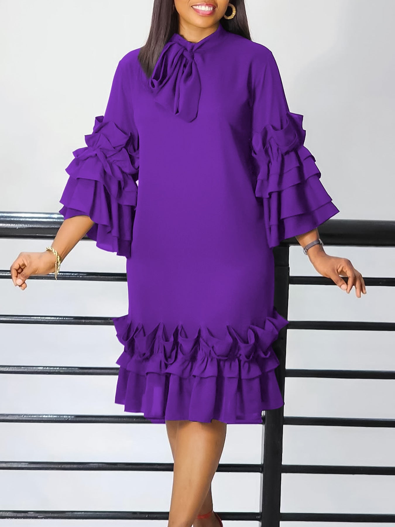 Fashionable Ruffle Sleeve Plus Size Casual Dress