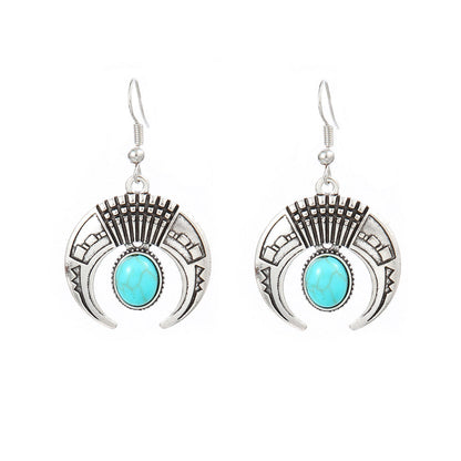 Turquoise Tassel Earrings with Geometric Metal Design