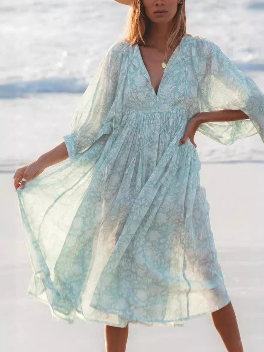 Vintage Floral Maxi Dress Relaxed Casual Style