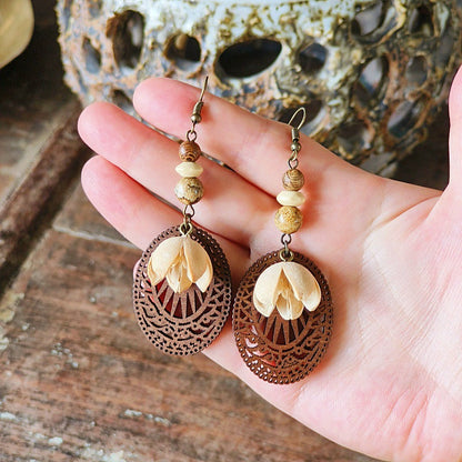 Geometric Bohemian Hollow Wood Earrings for Women