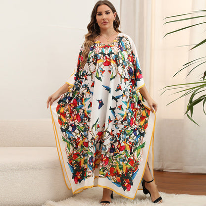 Plus Size Dress Beach Smock Bohemian Vacation Gown Bikini Sun Protection Cover Up