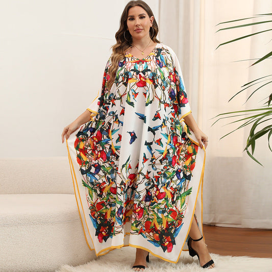 Plus Size Dress Beach Smock Bohemian Vacation Gown Bikini Sun Protection Cover Up
