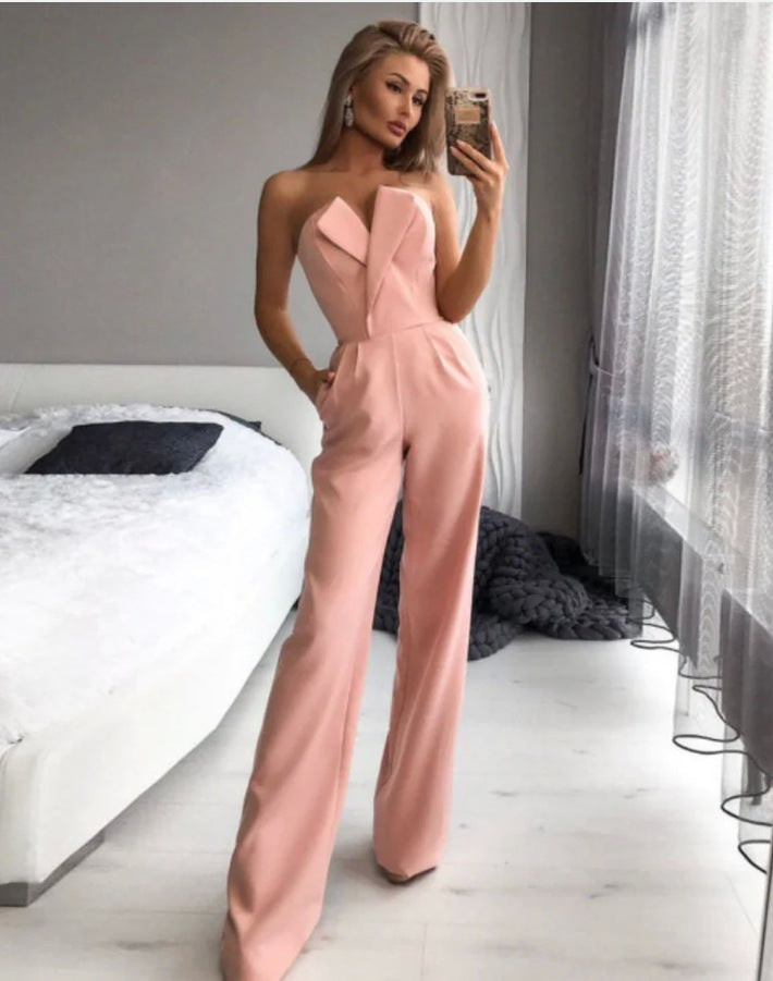 Elegant Maxi Jumpsuit With Mandarin Collar, Casual Comfort