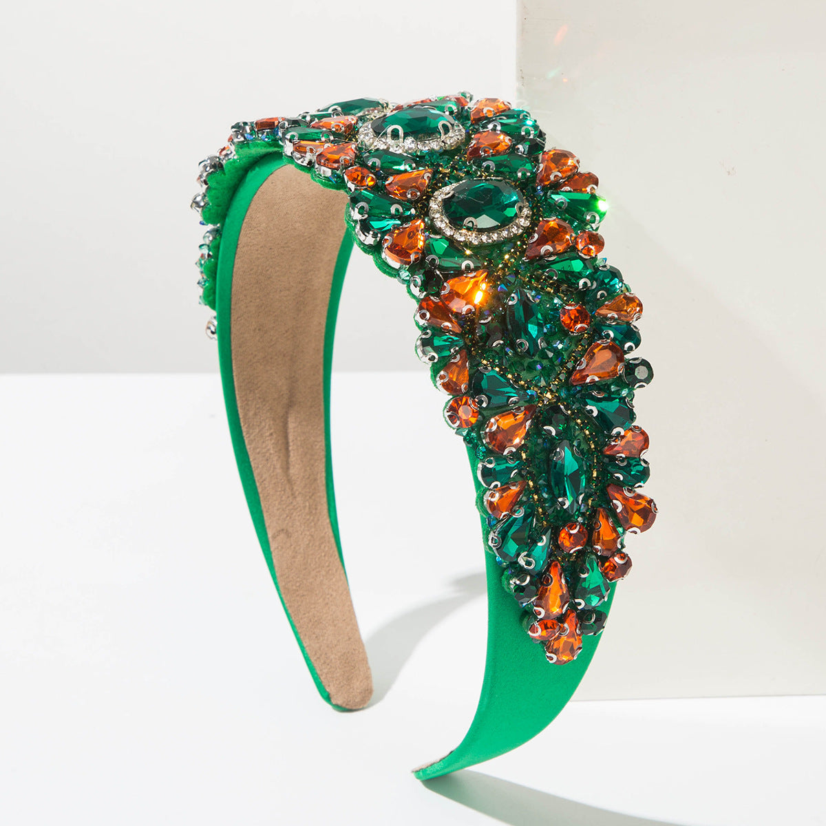 Baroque Style Wide Headband with Colorful Rhinestones