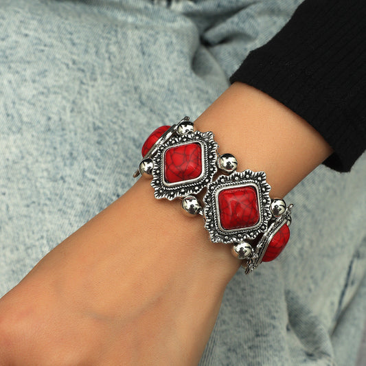 Personality Vintage Geometric Turquoise Stretch Bracelet Women'S Bohemian Bracelet Jewelry