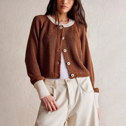 Contrast Color Button Knit Cardigan