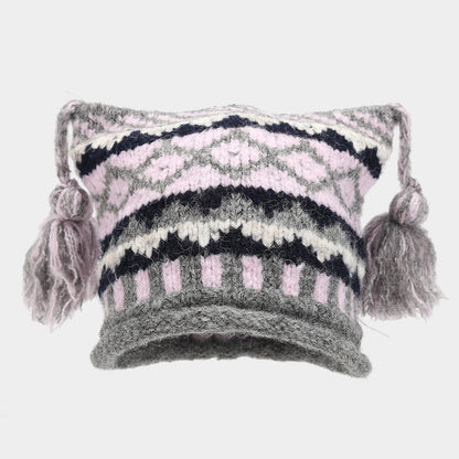 Boho Colorful Braided Tassel Knit Beanie Hat
