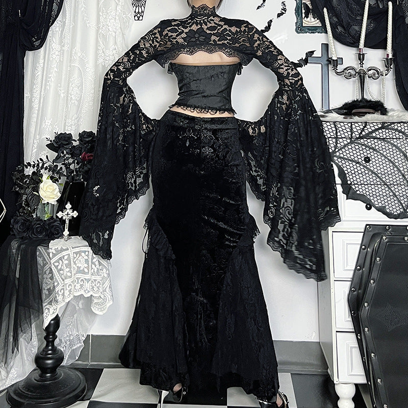 Dark Lace Crop Cardigan Summer Streetwear