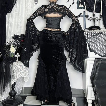 Dark Lace Crop Cardigan Summer Streetwear