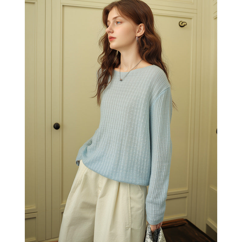 Elegant Round Neck Cashmere Sweater Soft Warm Fall Winter Knitwear