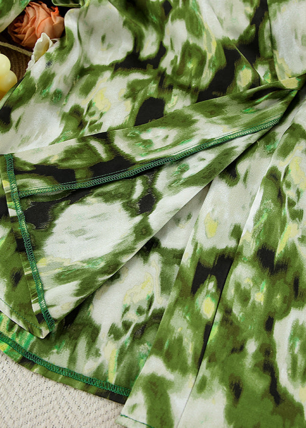 Satin Lounge Set With Abstract Print And Kimono Style