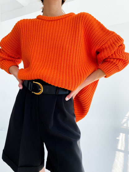 Women'S Sweater Loose Candy Color Round Neck Sweater