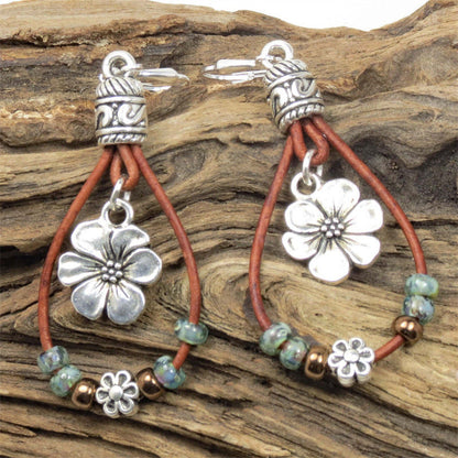 Bohemian Leather Rope Floral Earrings Simple Earrings