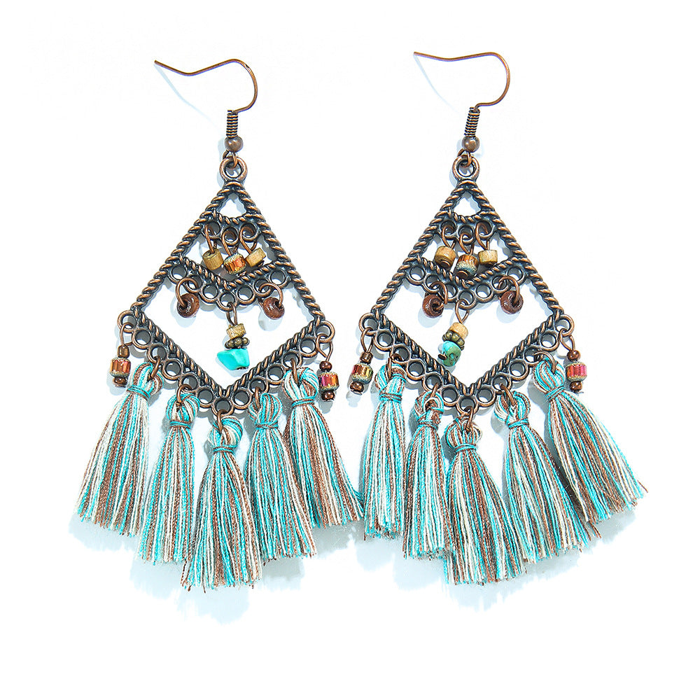 Bohemian Tassel Dangle Earrings Handmade Tribal Style
