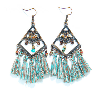 Bohemian Tassel Dangle Earrings Handmade Tribal Style
