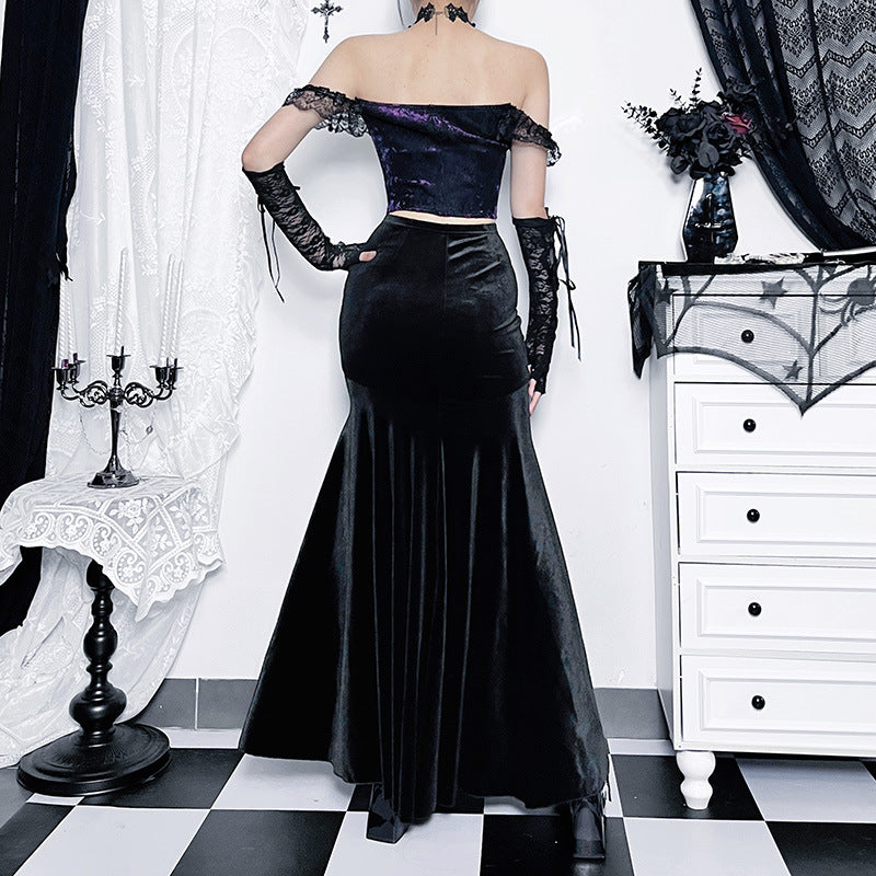Elegant Black Mermaid Dress with Patchwork Design