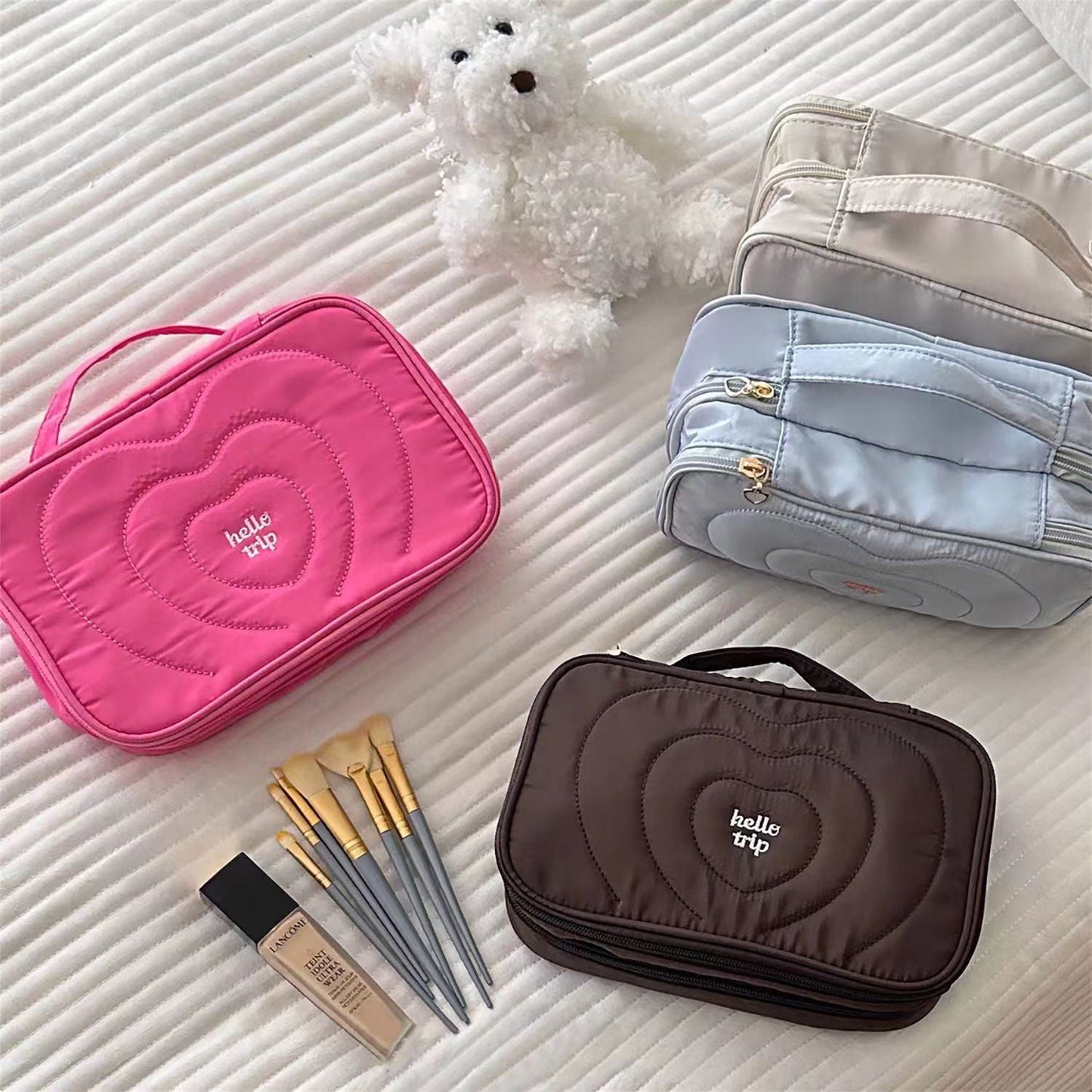 Salt Blue Portable Makeup Bag Embroidered Travel Organizer