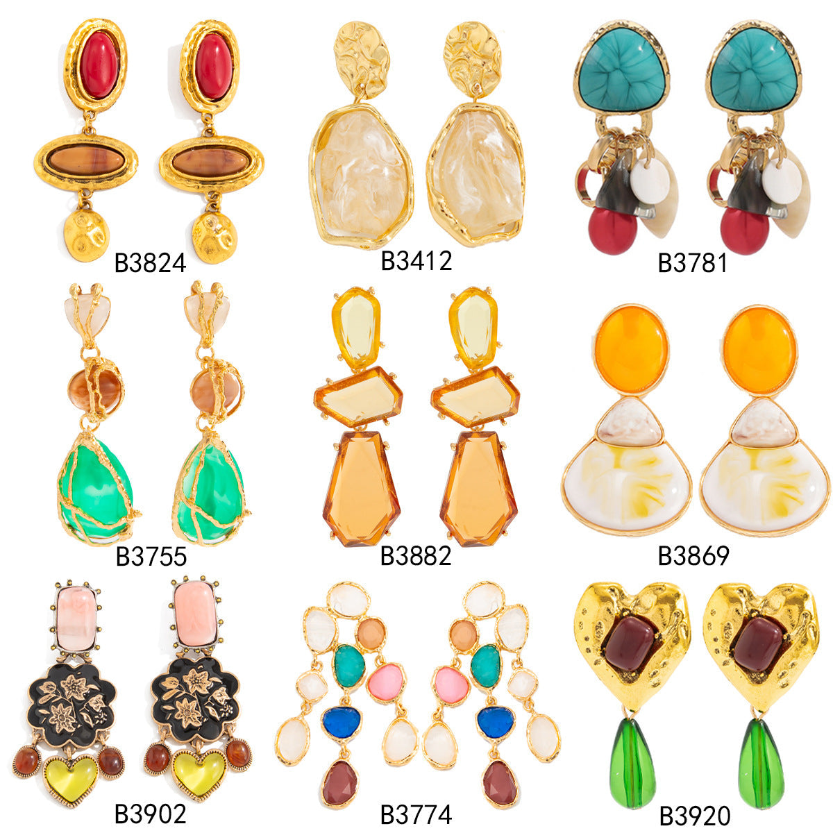 Trendy Geometric Resin Acrylic Gem Earrings With Metal Finish