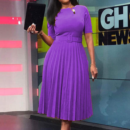 High Waist Pleated A-Line Dress Elegant Urban Style