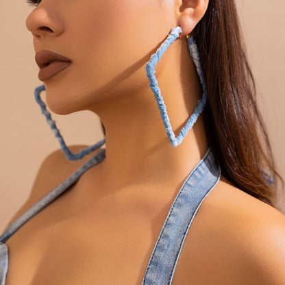 Vintage Statement Denim Print Hoop Earrings For Women