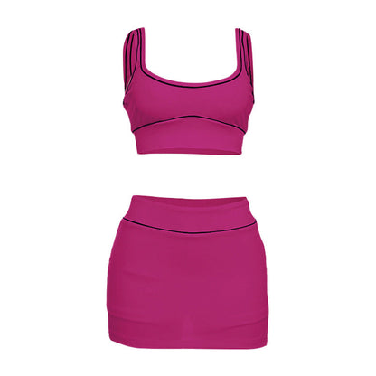 Sporty Casual Crop Tank Top And Mini Skirt Set