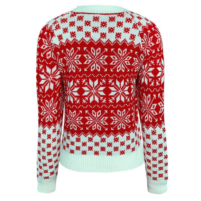 Snowflake Round Neck Knit Christmas Sweater