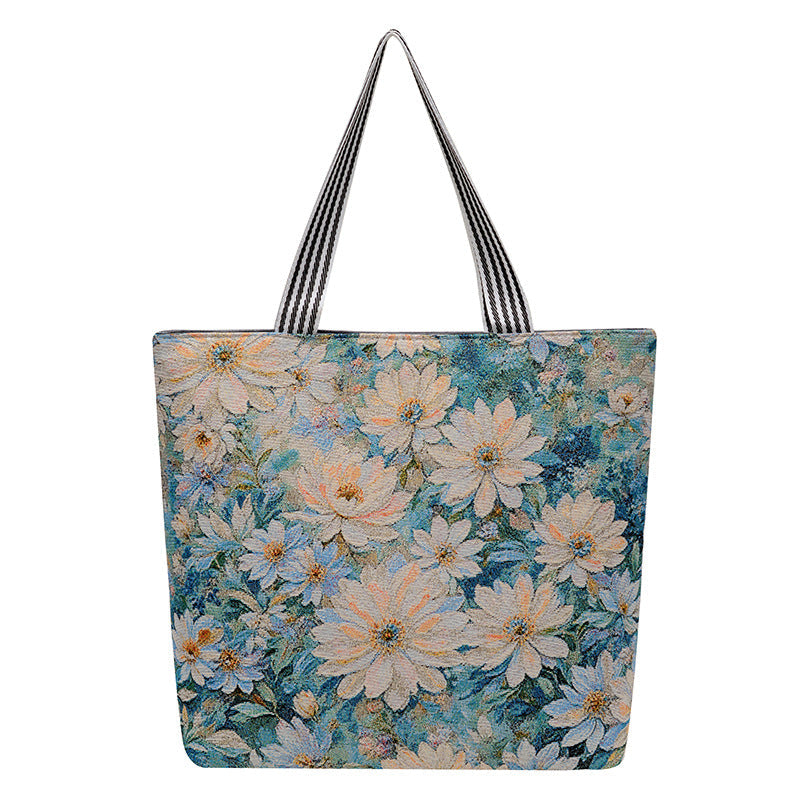 Cartoon Embroidered Canvas Tote Bag Stylish Soft Carryall