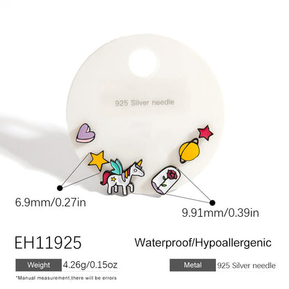 Cute Cartoon Character 925 Silver Stud Earrings Minimalist Fashion Accessories