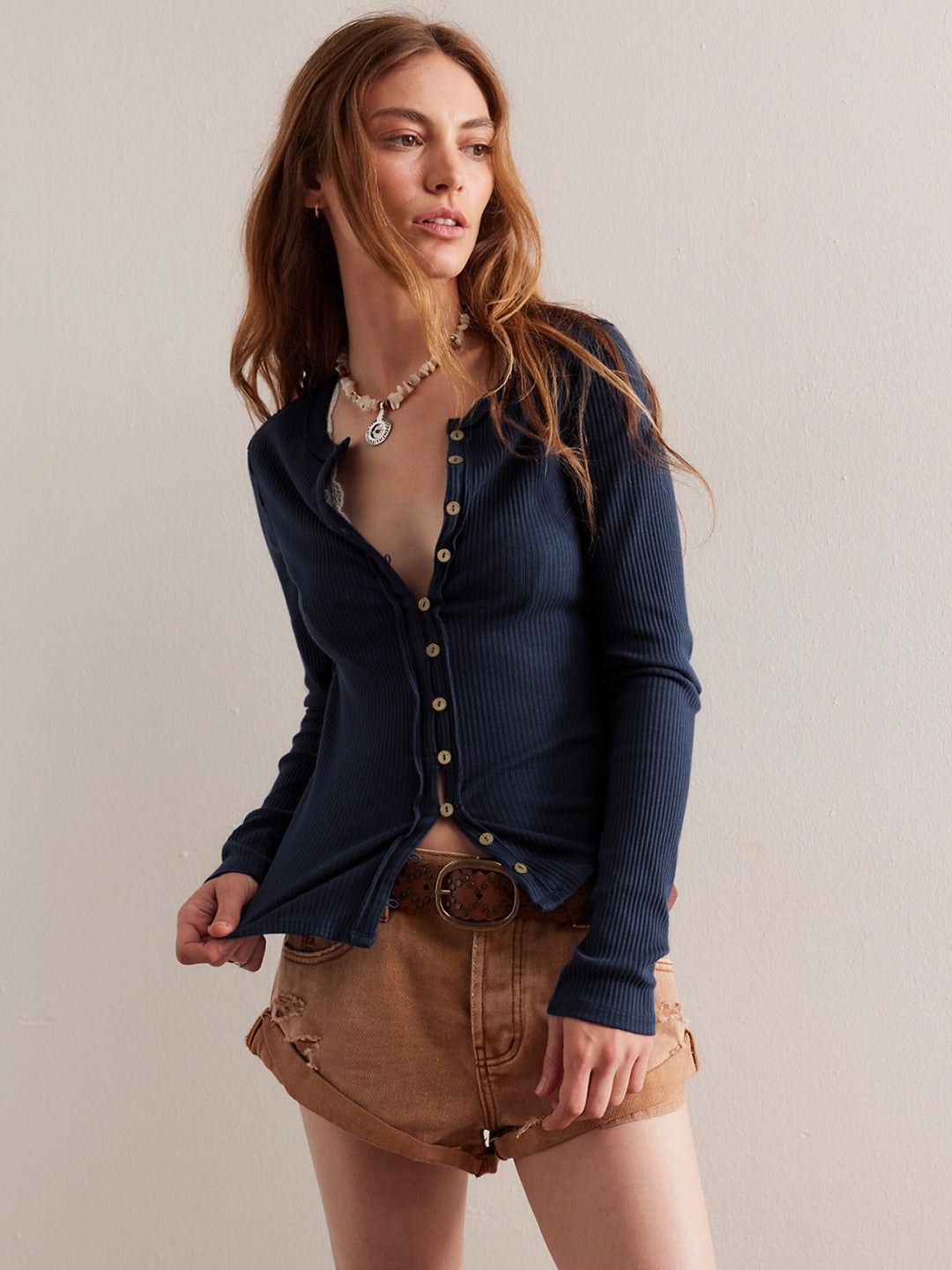 Fashionable Women's Button Cardigan in Solid Color