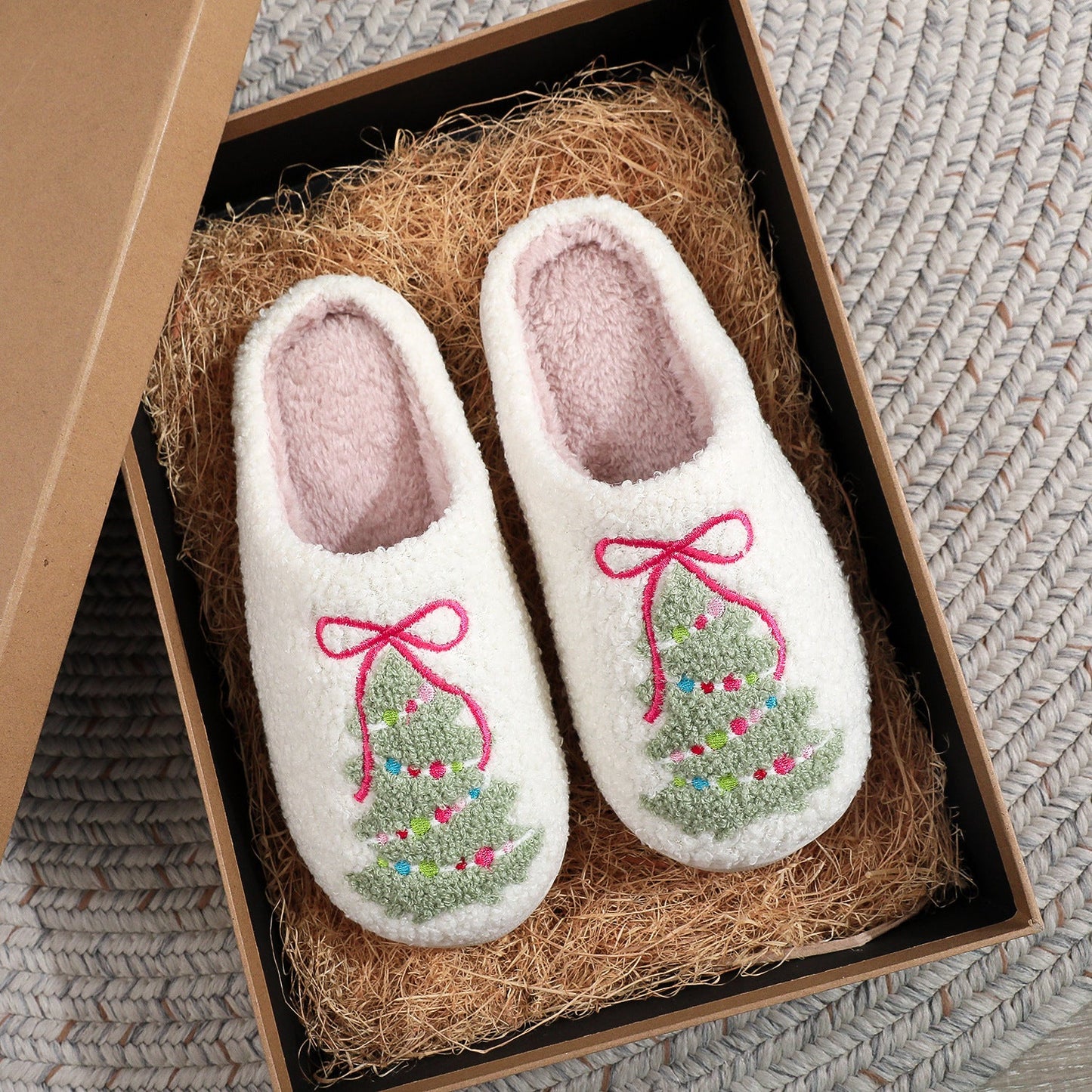Bow Knot Christmas Tree Warm Indoor Slippers