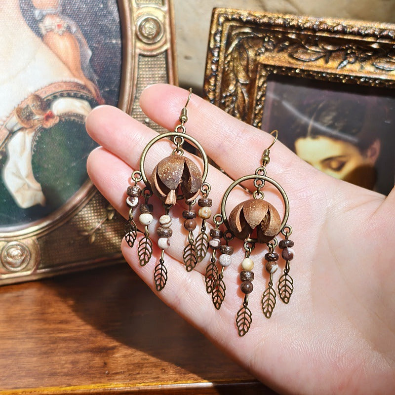Vintage Inspired Leaf Tassel Earrings Alloy Statement Jewelry