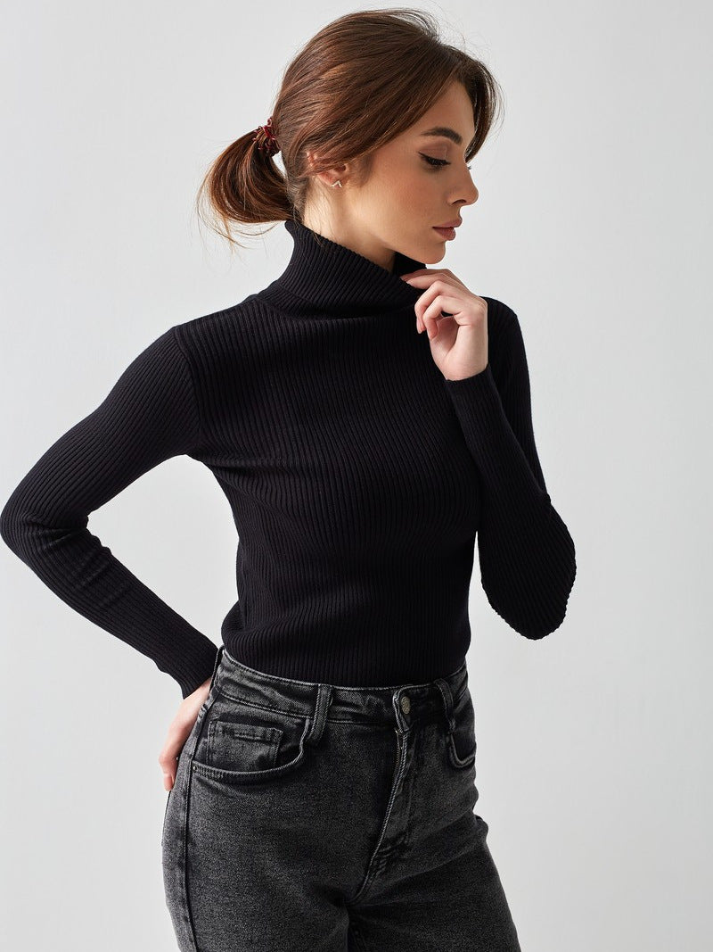 High Neck Knit Sweater Casual Pullover for Women