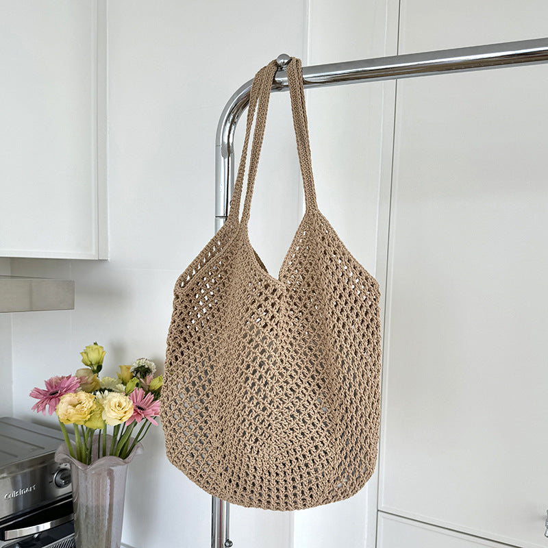Large Capacity Hollow Cotton Rope Bag Casual Fashion Shoulder Bag